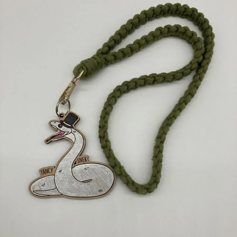 Handmade‎ Green Macrame Lanyard Keychain Fancy Snek Snake Kitschy Cool